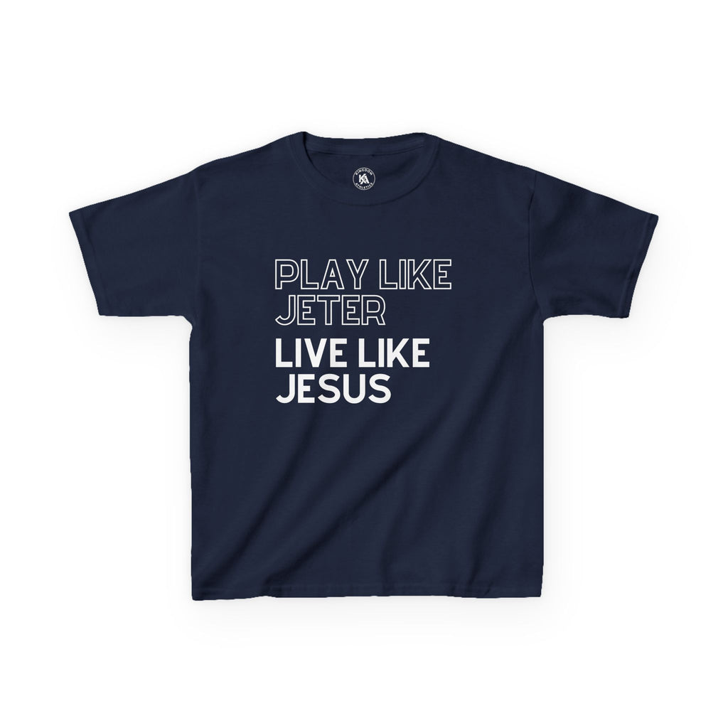 Play Like Jeter Live Like Jesus Kids T-Shirt | Christian Baseball Tee