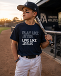 Play Like Jeter Live Like Jesus Kids T-Shirt | Christian Baseball Tee