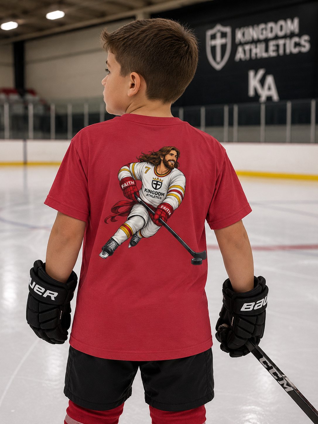 Jesus is My Enforcer | Youth Hockey Athletic Tshirt