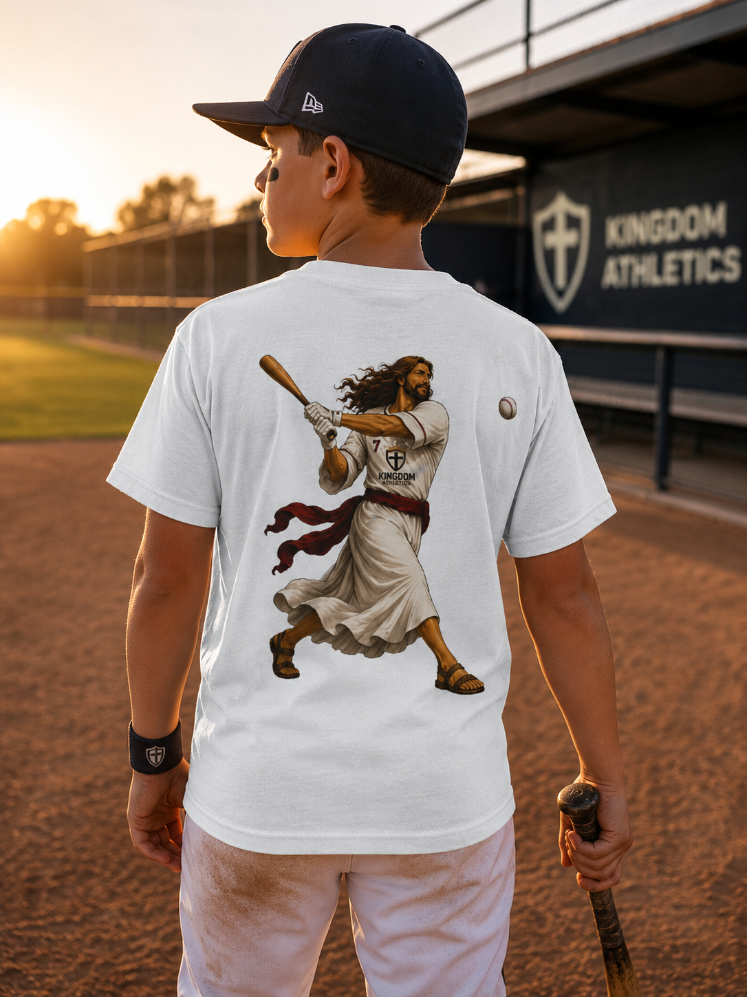 Jesus Hits Bombs | Youth Baseball Athletic Tshirt