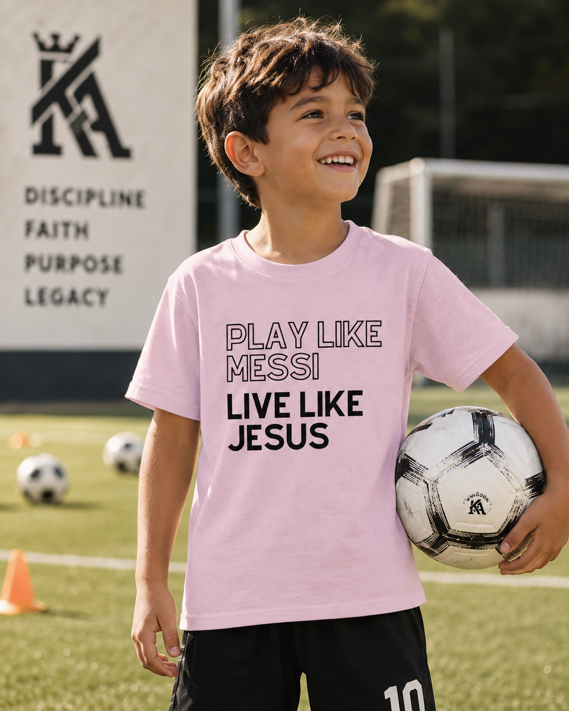 Play Like Messi, Live Like Jesus | Youth Soccer Athletic Tshirt