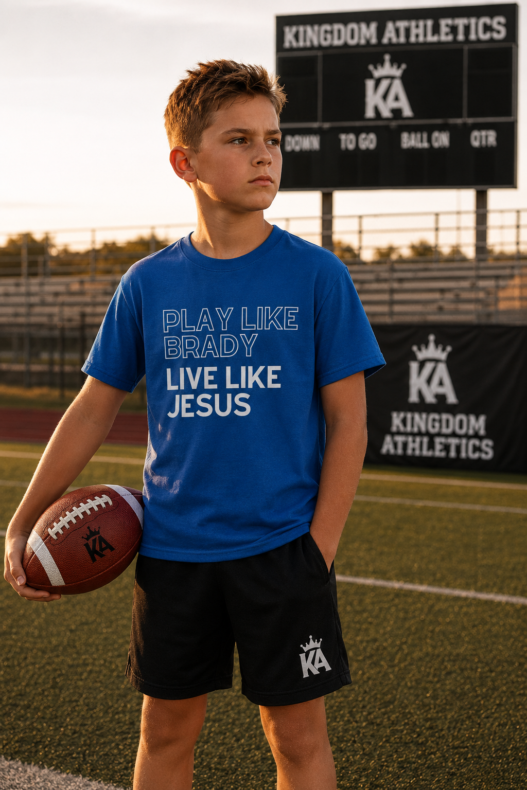 Play Like Brady Live Like Jesus | Youth Football T-Shirt