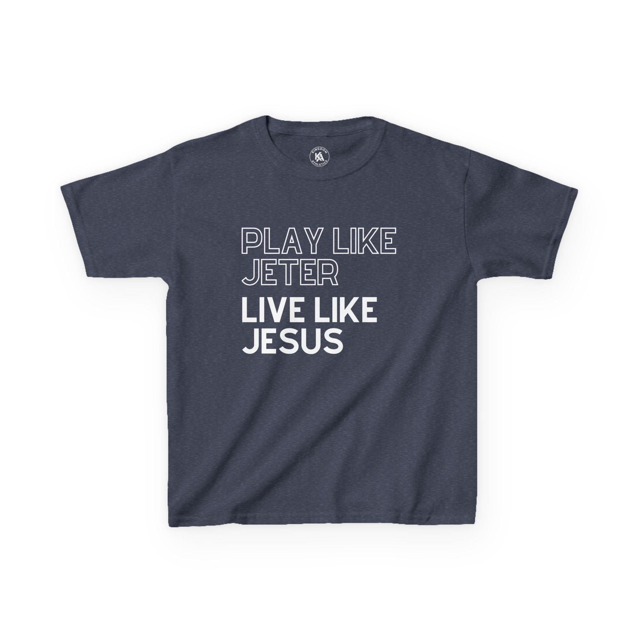 Play Like Jeter Live Like Jesus Kids T-Shirt | Christian Baseball Tee